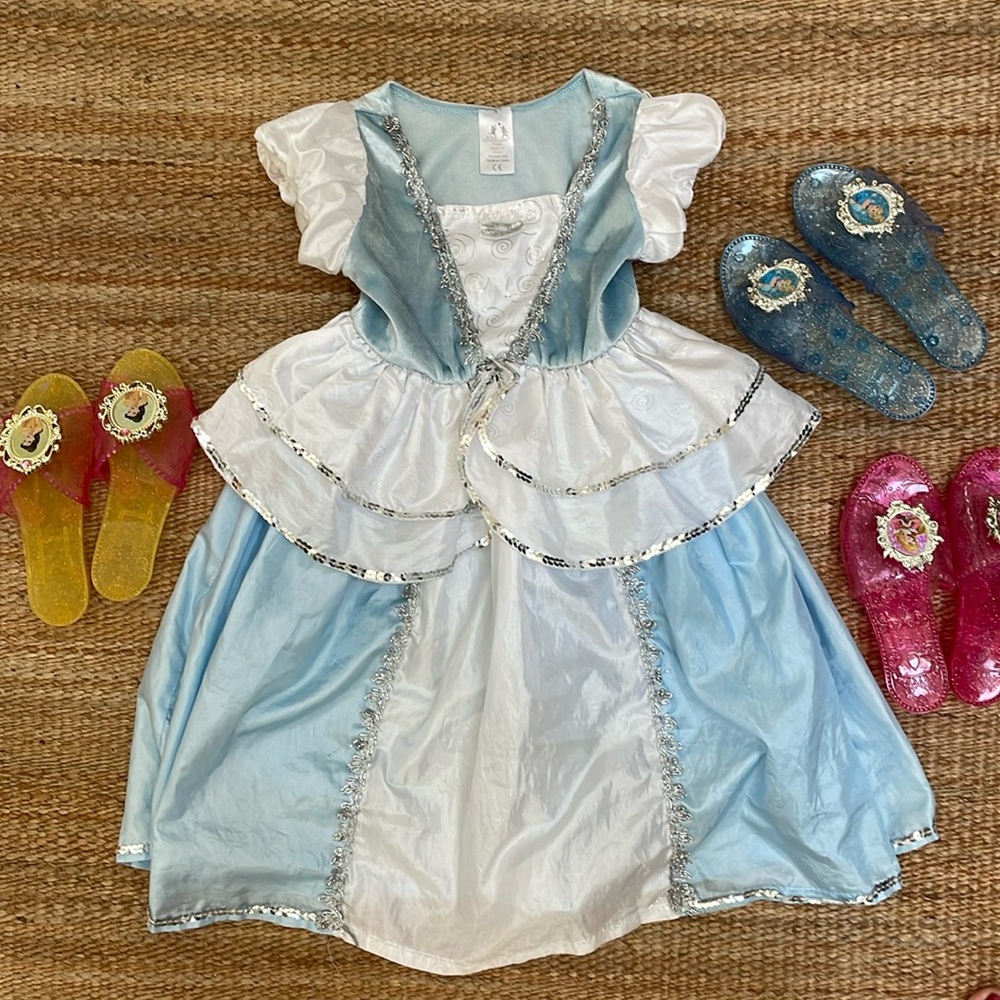 Little Adventures Princess Dress. Size 1-3T. 3 pairs of dress-up heels.